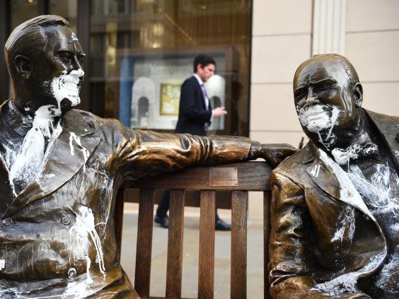 A statue of Franklin Roosevelt and Winston Churchill was defaced amond the statues which were defaced (PA)