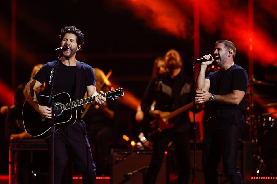 Dan + Shay perform during the 57th Annual Country Music Association Awards in Nashville, Tenn., Wednesday, Nov. 8, 2023.