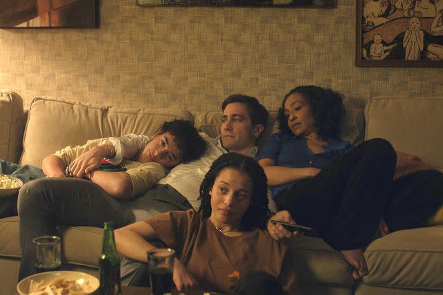 <p>Apple TV+</p> (L-R) Kingston Rumi Southwick as Kyle Sabich, Jake Gyllenhaal as Rusty Sabich, Chase Infiniti as Jaden Sabich and Ruth Negga as Barbara Sabich in 'Presumed Innocent'