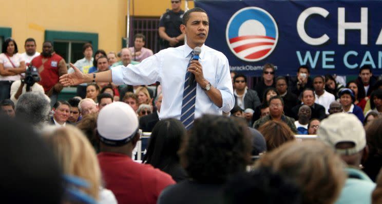Der demokratische Präsidentschaftskandidat Sen. Barack Obama spricht bei einer Wahlkampfveranstaltung in San Antonio. (Bild: Rick Bowmer/AP)