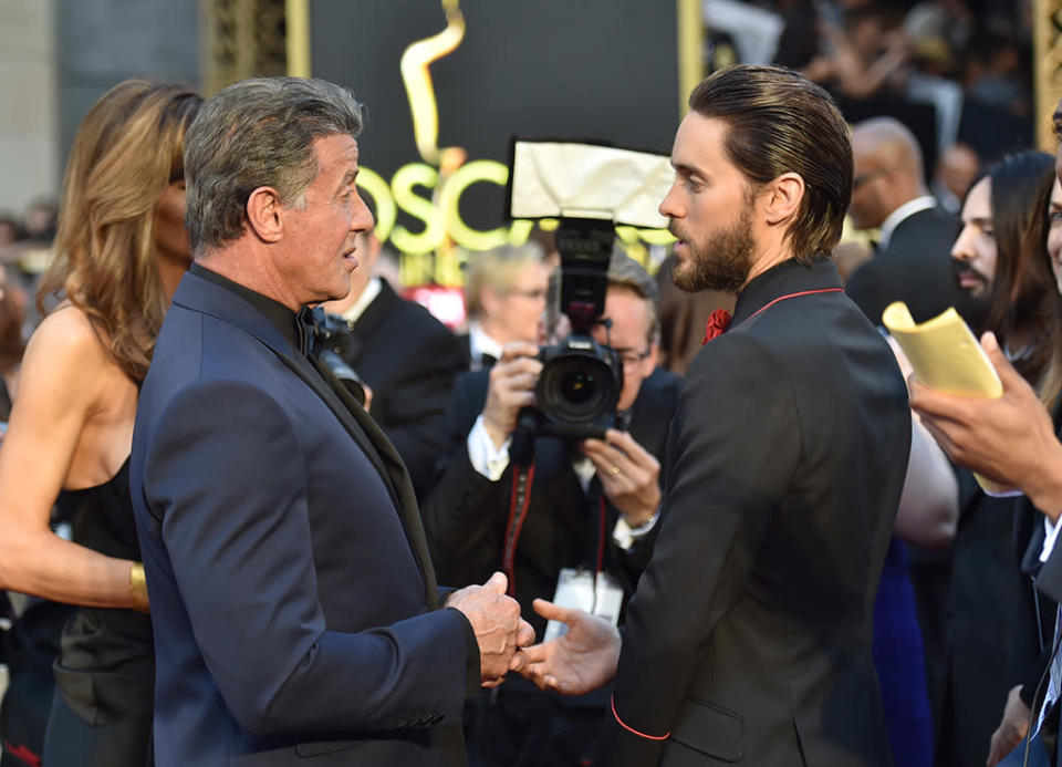 Sylvester Stallone and Jared Leto attend the 88th Annual Academy Awards at the Dolby Theatre on February 28, 2016, in Hollywood, California.