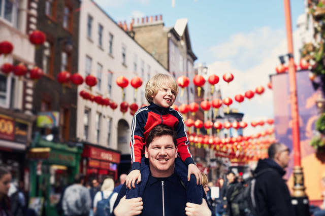 Family walking through Chinatown