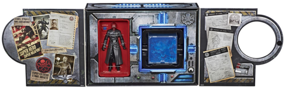 The interior includes secret Hydra “files” based on the Marvel Cinematic Universe. (Photo: Hasbro)