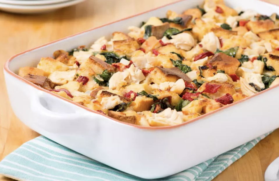 <p>If you’re looking for one of <a href="https://www.thedailymeal.com/cook/what-to-do-with-leftover-chicken?referrer=yahoo&category=beauty_food&include_utm=1&utm_medium=referral&utm_source=yahoo&utm_campaign=feed" rel="nofollow noopener" target="_blank" data-ylk="slk:the best ways to use leftover chicken;elm:context_link;itc:0;sec:content-canvas" class="link ">the best ways to use leftover chicken</a>, this brunch bake is exactly what you need, though it’s good enough to make for dinner too. If you have a jar of roasted red peppers sitting in your pantry, here’s your excuse to use them. </p> <p><a href="https://www.thedailymeal.com/recipes/brunch-bake-artichokes-chicken-and-roasted-red-peppers-recipe?referrer=yahoo&category=beauty_food&include_utm=1&utm_medium=referral&utm_source=yahoo&utm_campaign=feed" rel="nofollow noopener" target="_blank" data-ylk="slk:For the Brunch Bake with Artichokes, Chicken and Roasted Red Pepper recipe, click here.;elm:context_link;itc:0;sec:content-canvas" class="link ">For the Brunch Bake with Artichokes, Chicken and Roasted Red Pepper recipe, click here.</a></p>