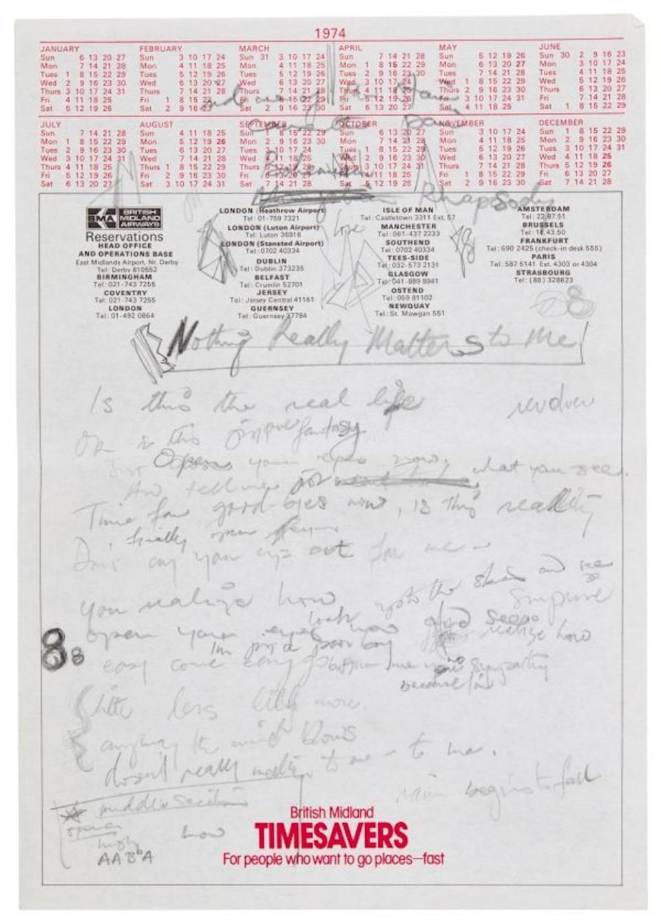 A draft of Queen’s ‘Bohemian Rhapsody’ that contains what appears to be the early title of ‘Mongolian Rhapsody.’