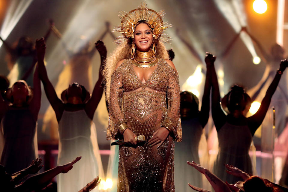 <p>There's literally no more Beyoncé way to <a rel="nofollow noopener" href="http://people.com/babies/beyonce-kelly-clarkson-celebs-who-performed-pregnant/beyonc-2017-grammy-awards" target="_blank" data-ylk="slk:make your public debut;elm:context_link;itc:0;sec:content-canvas" class="link ">make your public debut</a> as a mama-to-be.</p>