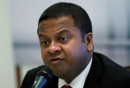 Hussain Shareef, Maldives Ambassador speaks during the Sri Lanka's Foreign Correspondent Association forum in Colombo, Sri Lanka March 19, 2018. Picture taken March 19, 2018. REUTERS/Dinuka Liyanawatte