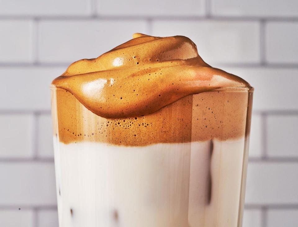 <p>If you've got instant coffee, sugar, and water on hand, you can make this decadent iced coffee drink. It'll go by faster if you have a hand mixer, but a humble regular whisk, one powerful arm, and a good dose of patience and endurance will get you there too.<br><br>Get the <a href="https://www.delish.com/cooking/recipe-ideas/a32072159/dalgona-coffee-recipe/" rel="nofollow noopener" target="_blank" data-ylk="slk:Dalgona Coffee recipe;elm:context_link;itc:0;sec:content-canvas" class="link "><strong>Dalgona Coffee recipe</strong></a>.</p>