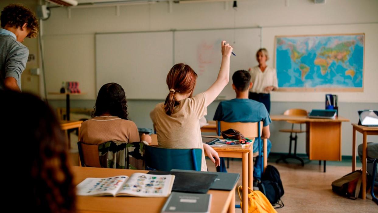 PHOTO: In this undated stock photo, a student raises her hand in class. (STOCK PHOTO/Getty Images)