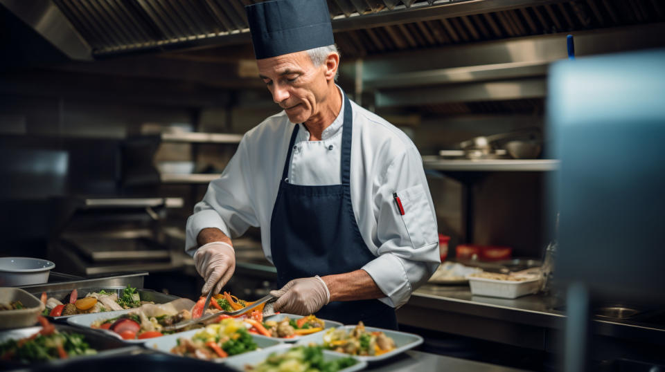 A technician in a hospitality industry kitchen, demonstrating the company's versatile staffing solutions.