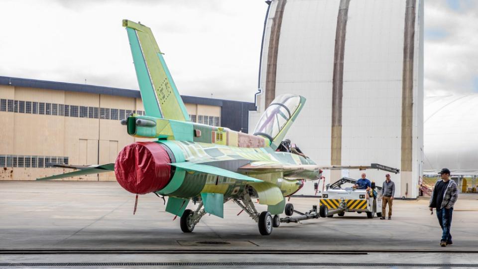 An F-16D is towed from Final Assembly and Check Out. <em>Lockheed Martin</em> JMS