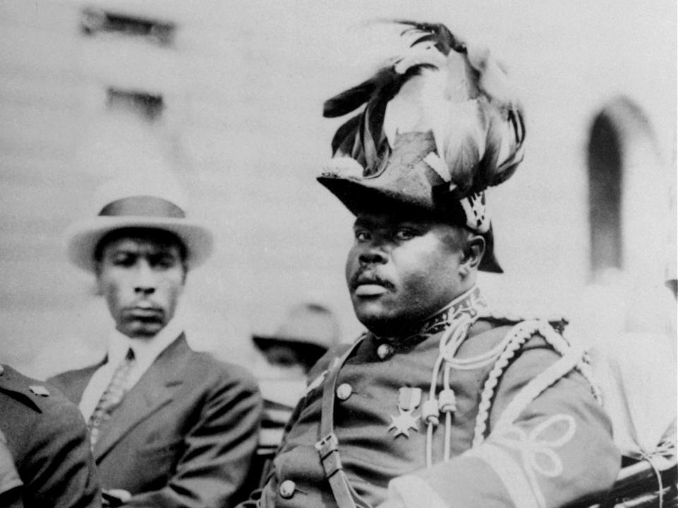 Black nationalist Marcus Garvey is shown in a military uniform in 1922.