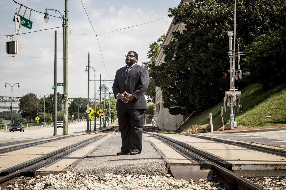 Darrell Cobbins, president and principal broker at Universal Commercial Real Estate, LLC, stands for a portrait near his office in downtown Memphis. (Photo: Andrea Morales for HuffPost)