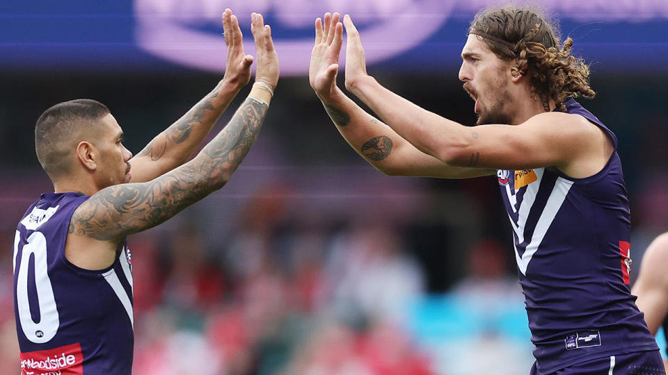Luke Jackson (R) was outstanding in Fremantle&#39;s 17-point win over Sydney in round nine of the AFL. Pic: Getty