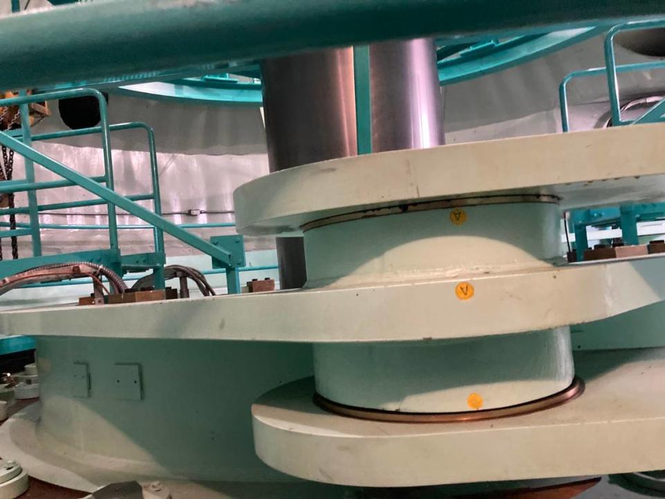 This is one of the pistons that helps turn the four-story tall turbine that generates power at Duke Energy’s Bad Creek Hydro Pump Storage Station. Duke recently finished an overhaul of the turbines, upgrading all of their components to add generating capacity.