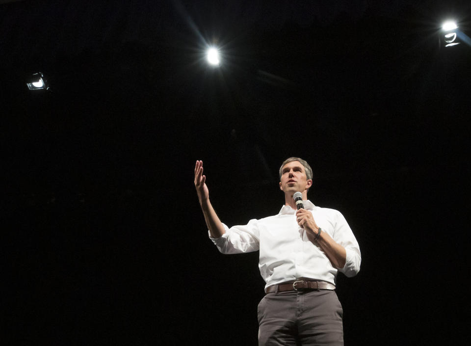 Democratic presidential candidate former Texas Rep. Beto O'Rourke speaks during a town hall event at Tufts University Thursday, Sept. 5, 2019, in Medford, Mass. (AP Photo/Winslow Townson)