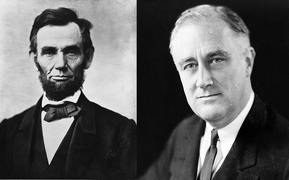  Abraham Lincoln, the 16th U.S. President and a Republican (left), and Franklin Roosevelt, the 32nd U.S. President and a Democrat. The Republican and Democratic parties effectively switched platforms between their presidencies. 