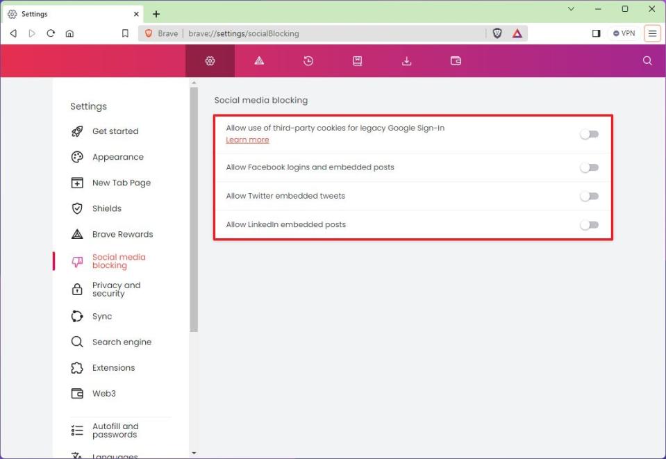 Brave disable social media tracking