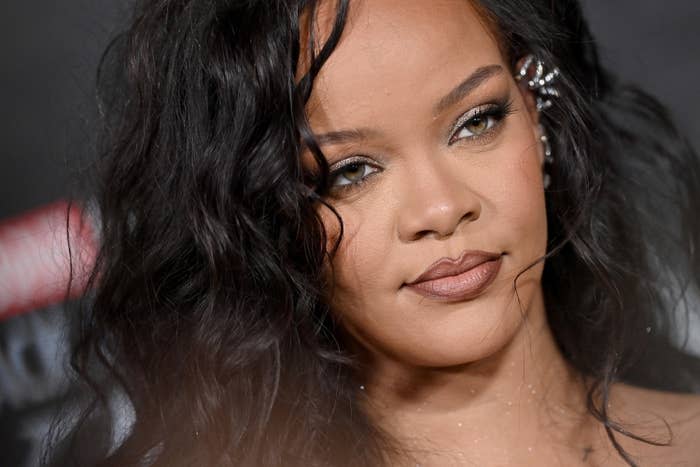 A close-up of Rihanna at the premiere of "Black Panther: Wakanda Forever"