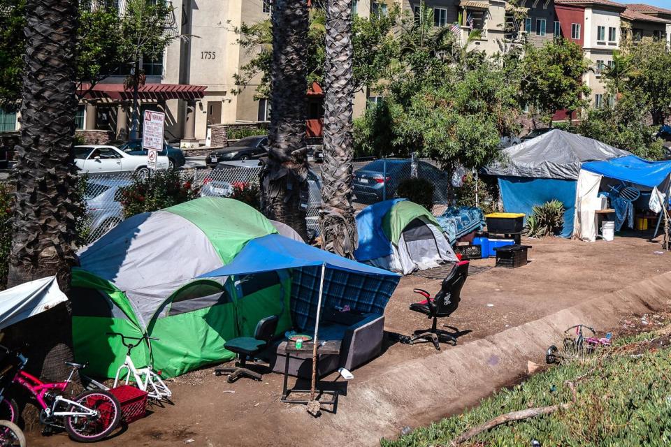 PHOTO: A homeless camp in San Diego, California, July 27, 2024. (Bloomberg via Getty Images)