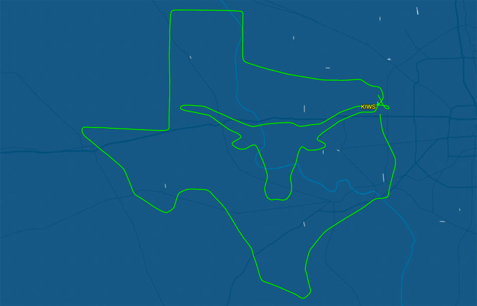 A Texas Longhorn was mapped over the US state’s skies in September 2017, following a ‘contentious’ University football game. Source: FlightAware