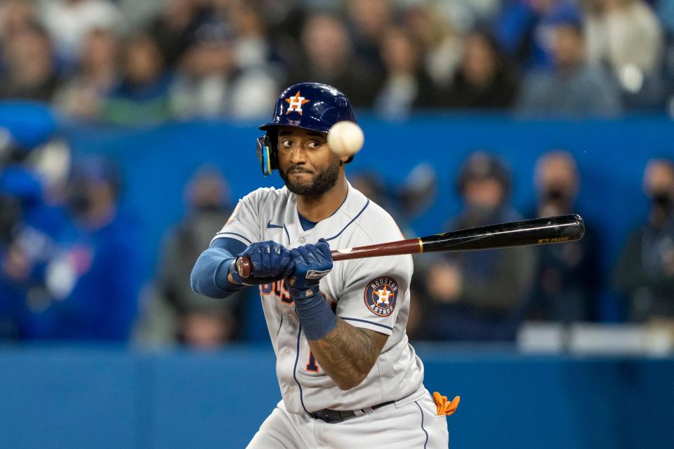 Ex-Detroit Tiger Niko Goodrum (11) has 14 strikeouts in 30 at-bats with the Houston Astros in 2022.