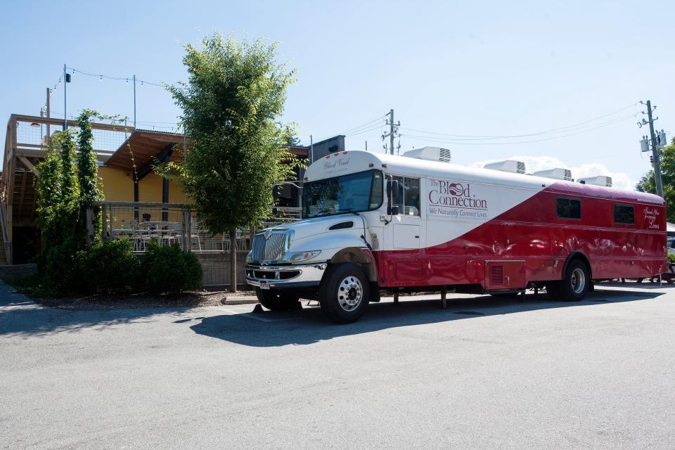 A Blood Connection donation van at Archetype Brewing June 15, 2021.