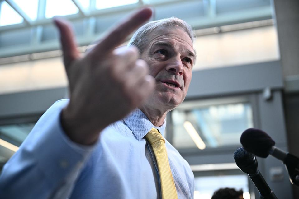 Jim Jordan speaks to reporters about the indictment of his star witness.