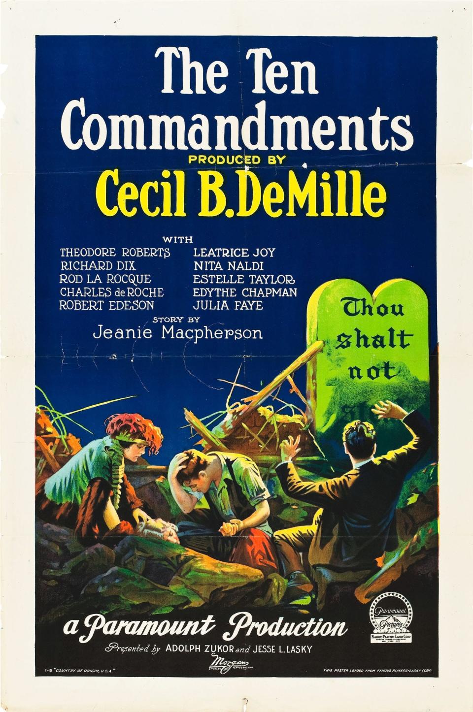 A scene from the contemporary portion of the story is featured in this poster for Cecil B. DeMille's original "The Ten Commandments" (1923), a Biblical blockbuster to be shown with live music on Wednesday, Sept. 20 at 6 p.m. at the historic Leavitt Theatre, 259 Main St., Route 1 in Ogunquit.