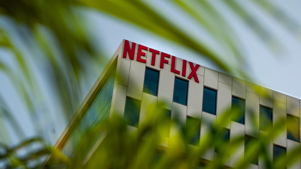 A Netflix logo hangs on the company's headquarters in Los Angeles, California, USA, 18 October 2019.