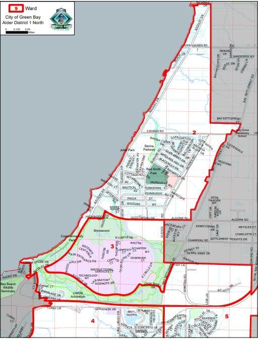 The north half of Green Bay City Council District 1