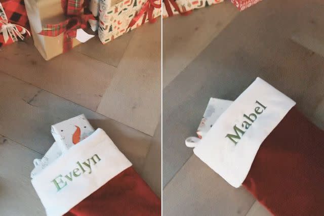 <p>Emma Willis/Instagram</p> Emma Willis shows off her daughters' Evelyn and Mabel's stockings