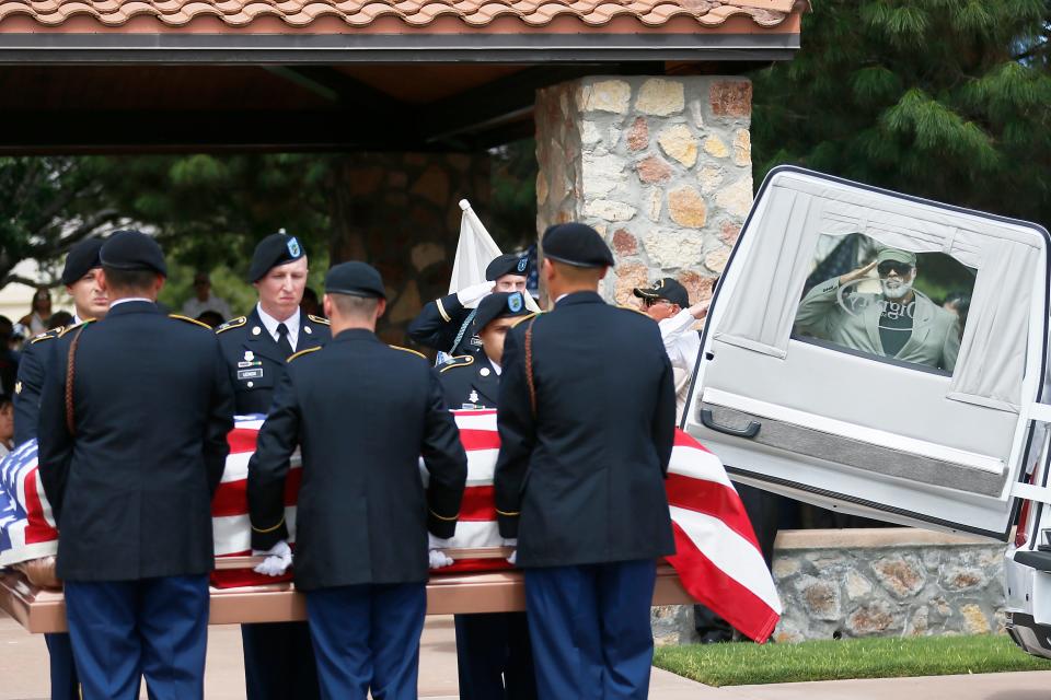 Family and friends of Arturo Benavides gather Tuesday, Aug. 13, to pay their respects at Fort Bliss National Cemetery. Benavides was a decorated U.S. Army Veteran.