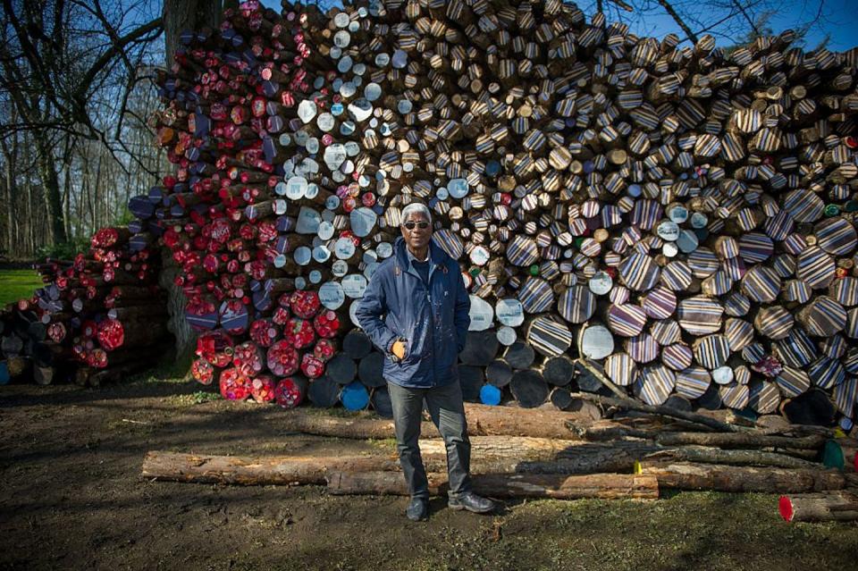 The artist with a hardwood installation in France, 2016. Guillaume Souvant/AFP via Getty Images