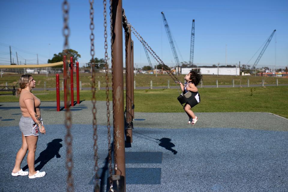 A child on the swings at River Terrace Park, located a little more than a mile feet from K-Solv.