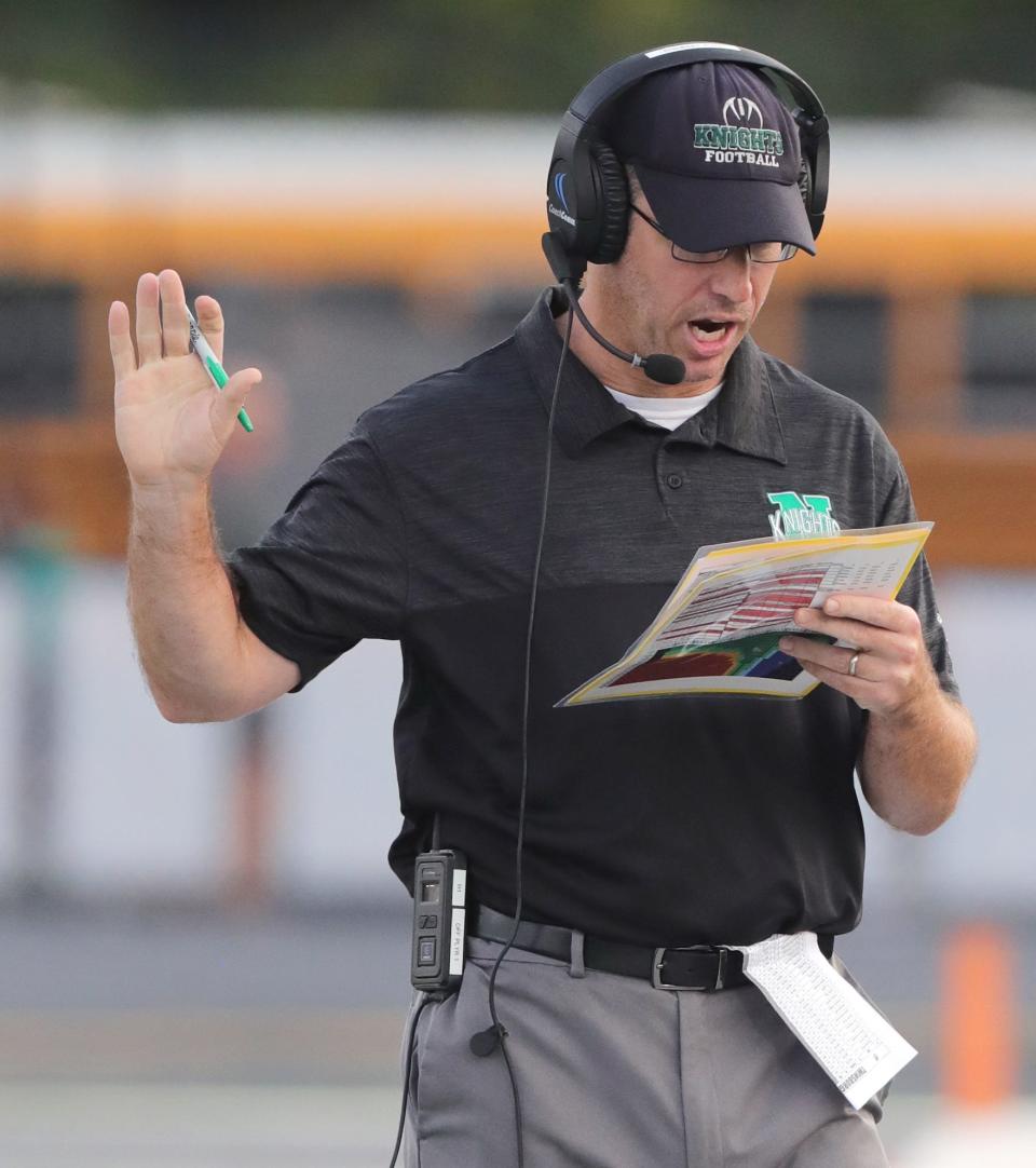 Nordonia head coach Jeff Fox talks on the sideline during a home game vs. Twinsburg on Sept. 16, 2022.