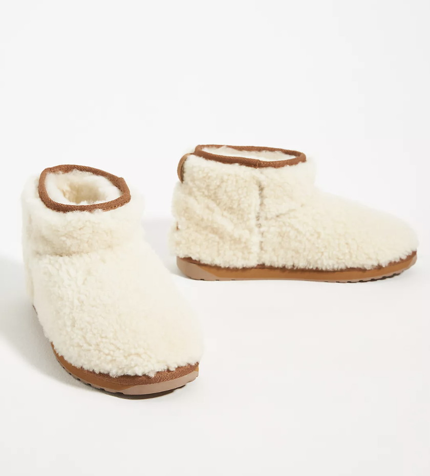 white fuzzy short boots Australia Stinger Micro Teddy Boots (Photo via Anthropologie)