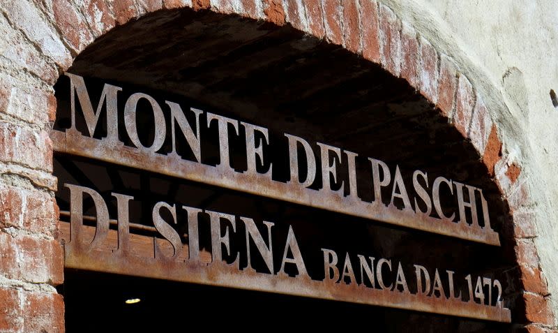 FILE PHOTO: The entrance to Monte Dei Paschi di Siena in San Gusme near Siena, Italy