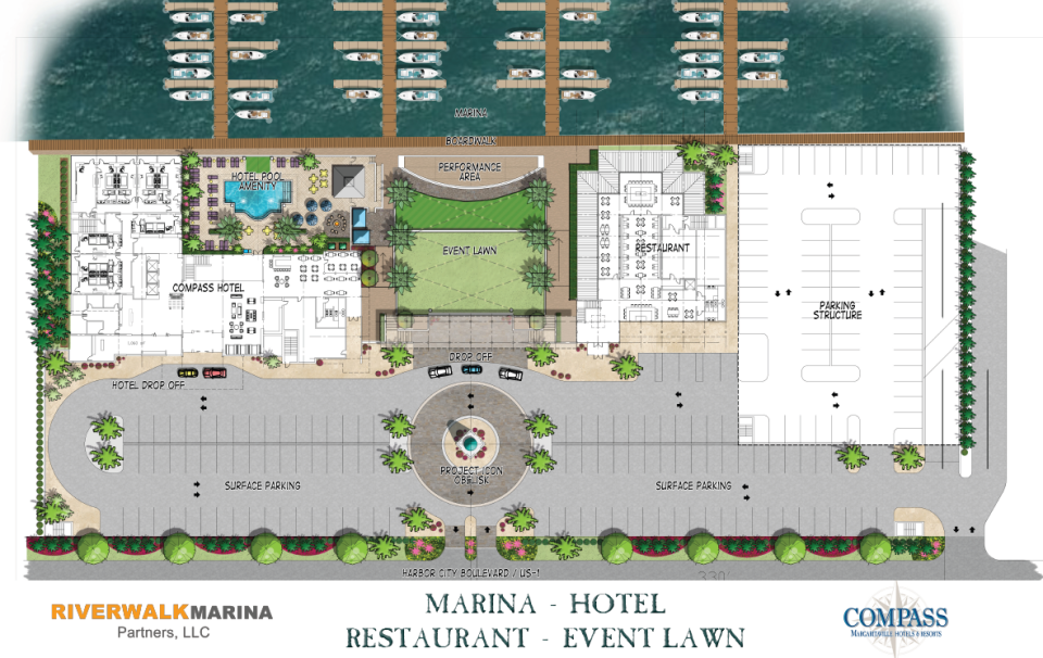 This site plan depicts the proposed Margaritaville Landing and Riverwalk off U.S. 1 in Melbourne.