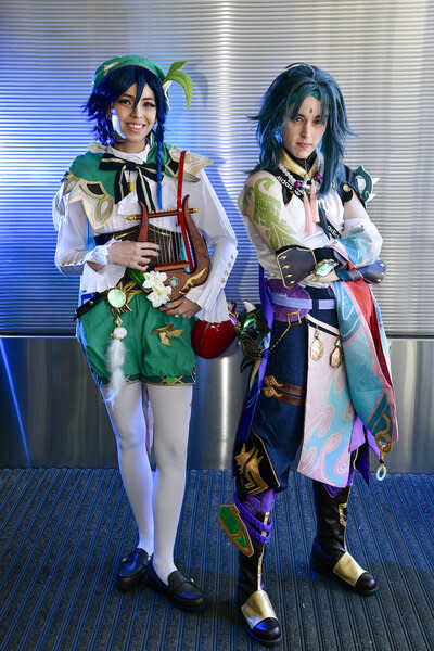 Cosplayers posing as Genshin Impact characters attend New York Comic Con 2023 - Day 2 at Javits Center.