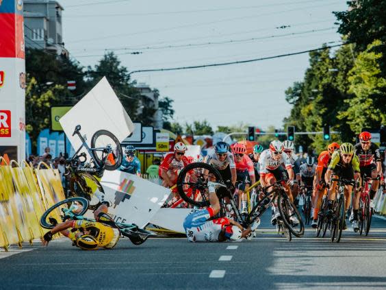 Fabio Jacobsen suffered serious injuries in a crash on the Tour of Poland (Forum/AFP via Getty)