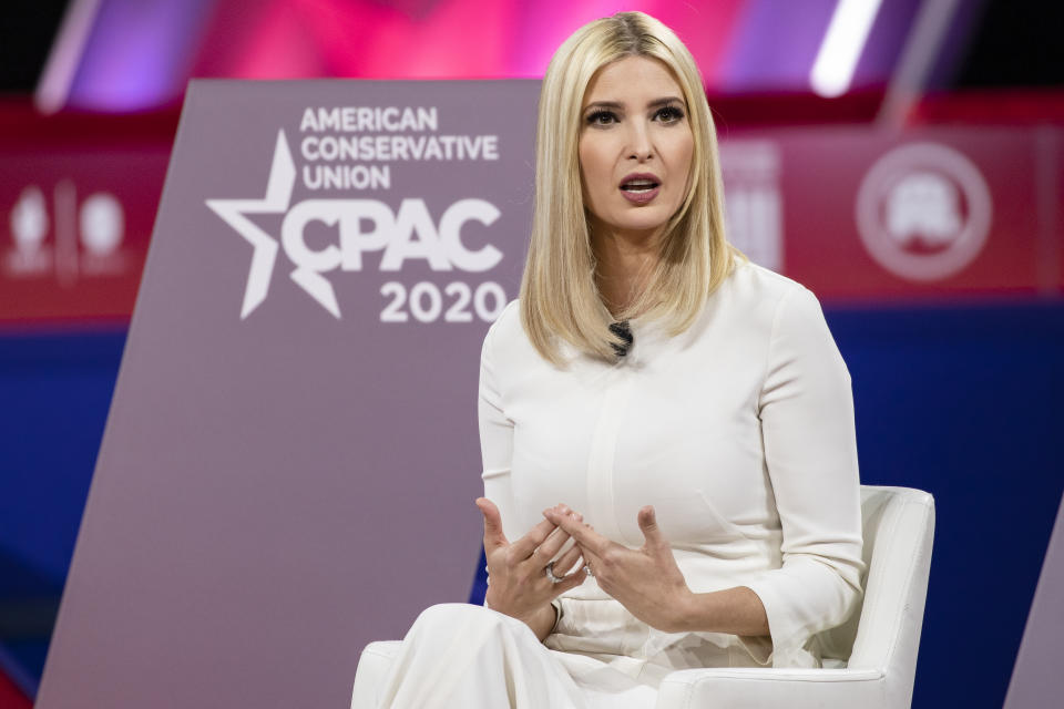 Ivanka Trump, daughter of and Senior Advisor to U.S. President Donald Trump, speaks at the Conservative Political Action Conference 2020 (CPAC) hosted by the American Conservative Union on February 28, 2020 in National Harbor, MD. 