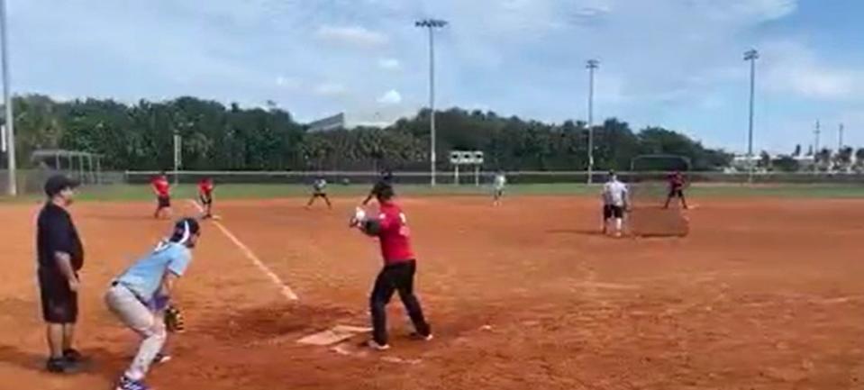 A shot of the annual Guns 'N Hoses charity softball event that pits Delray Beach's fire-rescue and police departments against one another.