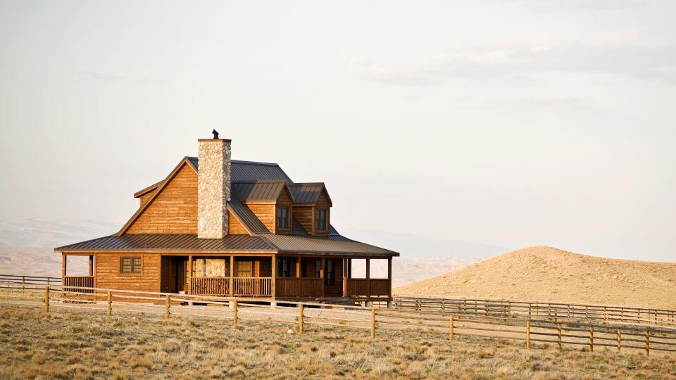 Ranch house newly constructed in late sun, rural midwest United States.