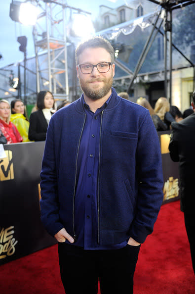 Seth Rogen put a twist on the bomber trend by wearing one made of wool 