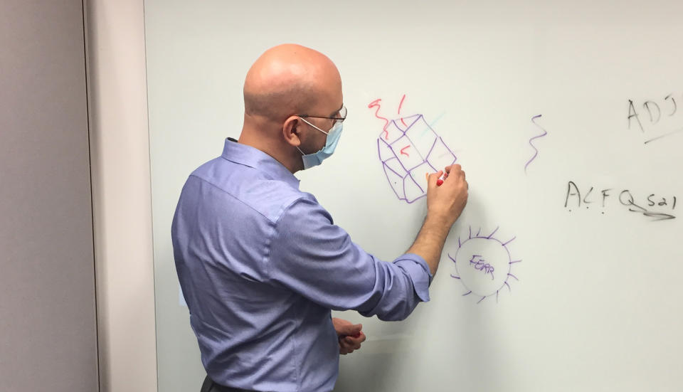 Dr. Kayvon Modjarrad explains the effect of ferritin on COVID-19 at the Walter Reed Army Institute of Research in Silver Springs, Maryland. (Sean D. Naylor/Yahoo News)