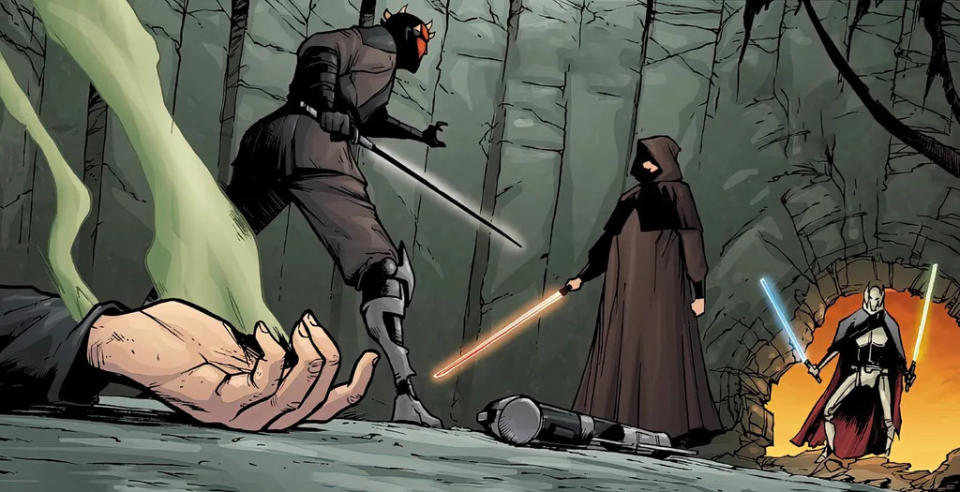 O antigo Darth Maul foi um dos detentores do Darksaber após dar um golpe em Mandalore (Imagem: Reprodução/Marvel Comics)