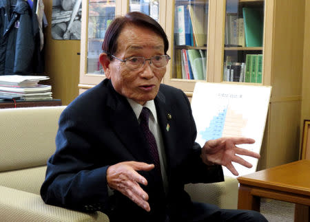 Akitakata mayor Kazuyoshi Hamada speaks during an interview with Reuters in Akitakata, Hiroshima prefecture, western Japan November 27, 2018. REUTERS/Linda Sieg/Files