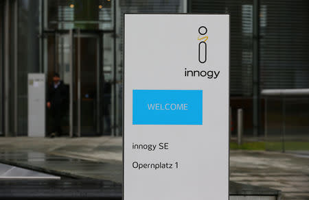 FILE PHOTO: Innogy logo before the company's annual news conference in Essen, Germany March 12, 2018. REUTERS/Wolfgang Rattay