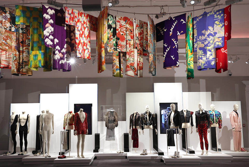 Freddie Mercury's dazzling stage outfits and printed kimonos are among the items on display at Sotheby's.